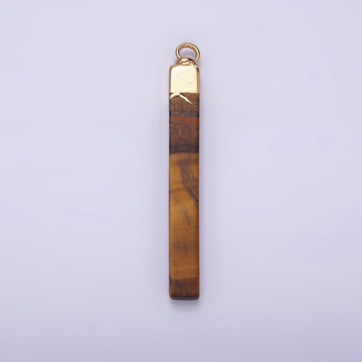14K Gold Filled Tiger Eye, Howlite, Rose Quartz, Amethyst, Labradorite Foiled Rectangular Bar Tag Charm | N1700 - N1704 - DLUXCA