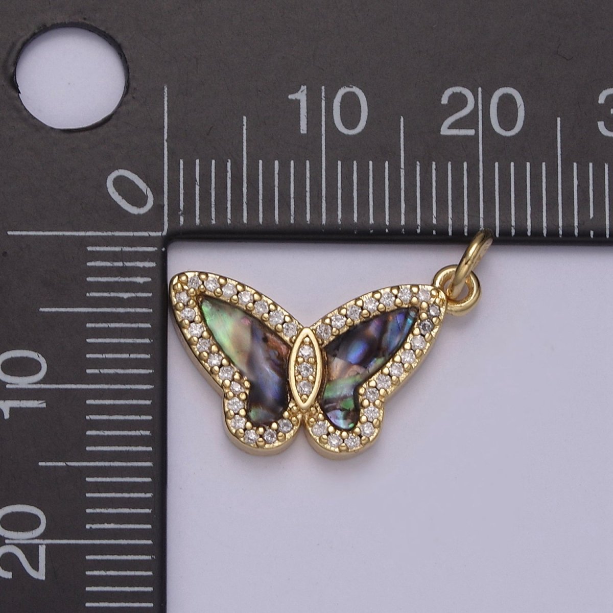 14K Gold Filled Tiger Eye, Mother of Pearl, Abalone Butterfly Monarch Micro Paved CZ Charm N-844 - N-846 - DLUXCA