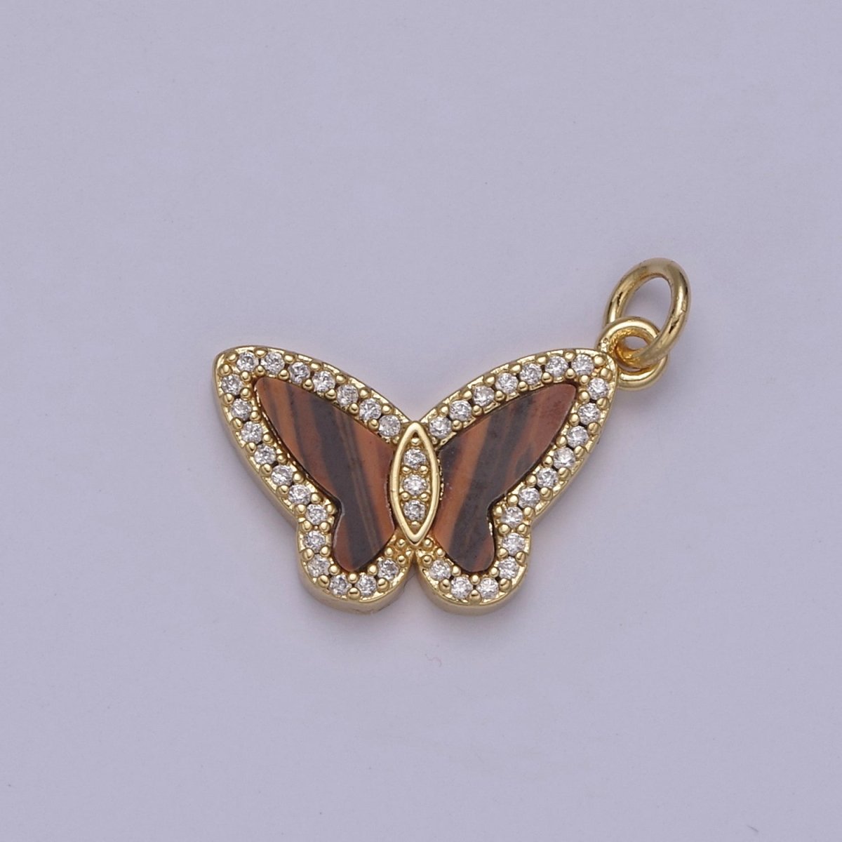 14K Gold Filled Tiger Eye, Mother of Pearl, Abalone Butterfly Monarch Micro Paved CZ Charm N-844 - N-846 - DLUXCA
