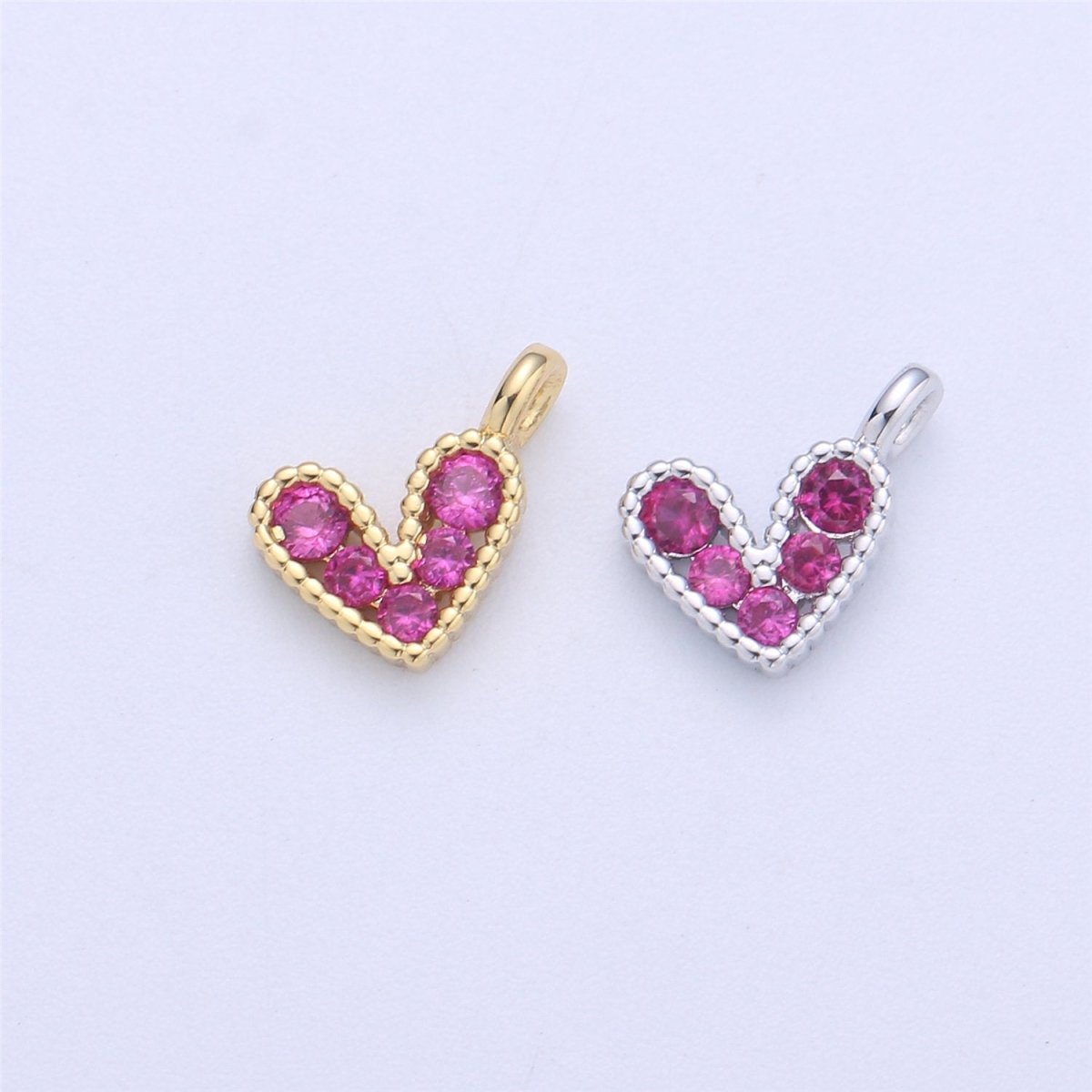 14K Gold Filled Tiny Heart Charm – Pendant, Silver Pink Cubic Micro Pave Charm for bracelet Earring Necklace Component C-833 C-834 - DLUXCA