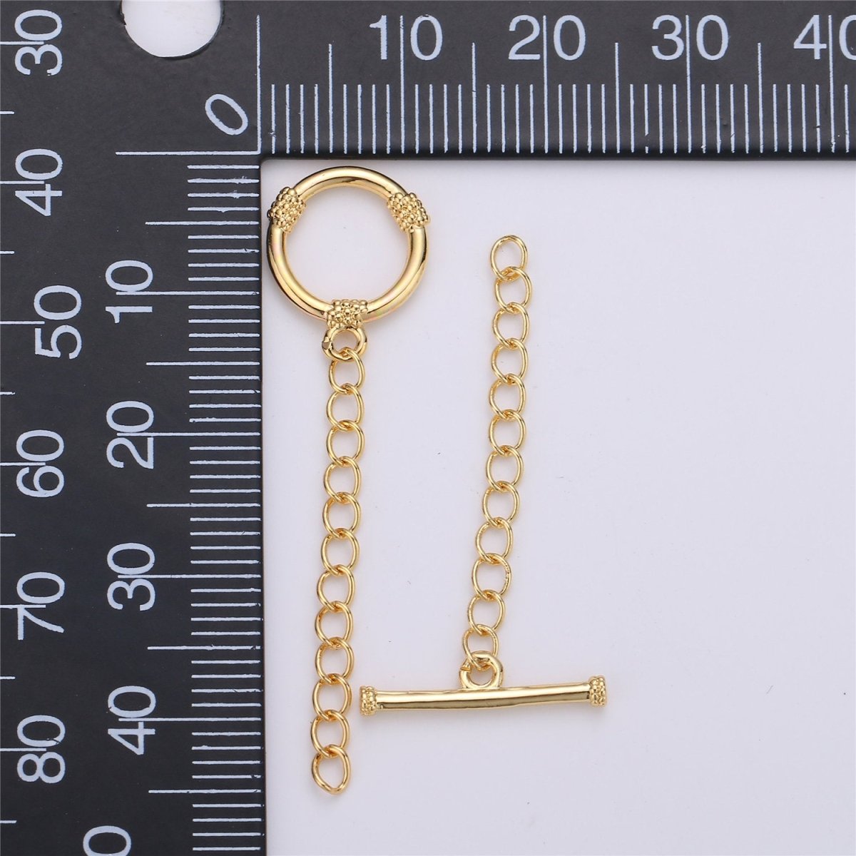 14K Gold Filled Toggle Clasp with CZ On Charm, 12mmx12mm Hoop Charm and 10mmx2mm Bar. Extender Chain is 32mm 1.5inches You Can Cut K-459 - DLUXCA