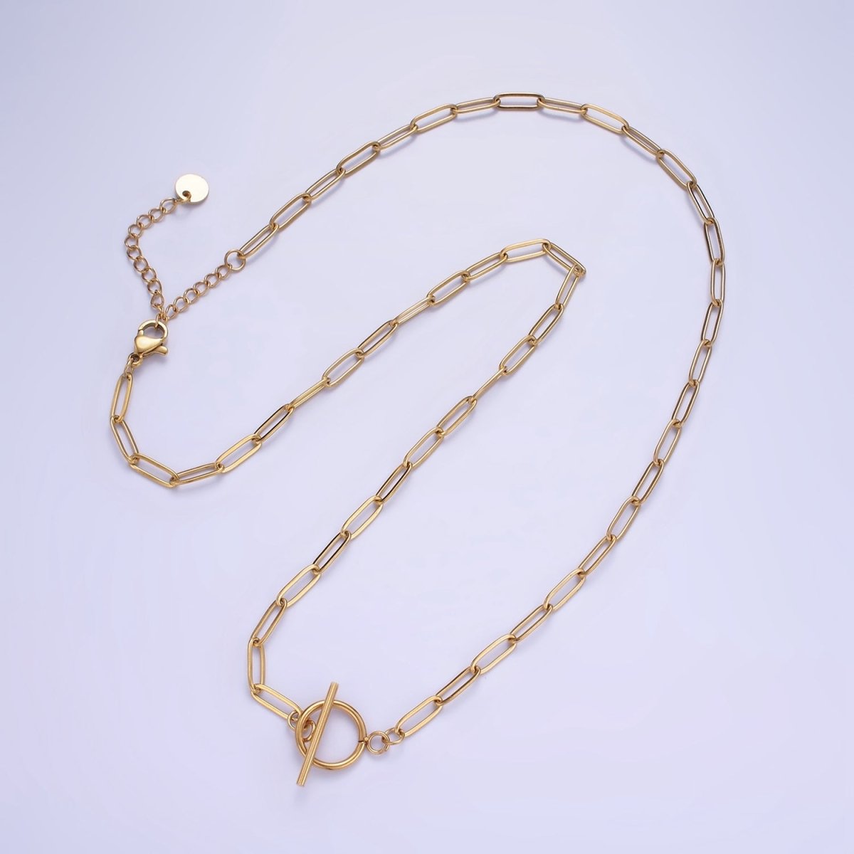 14K Gold Filled Toggle Clasps Paperclip Chain 19 Inch Necklace w. 2 Inch Extender in Gold & Silver | WA-2492 WA-2493 - DLUXCA