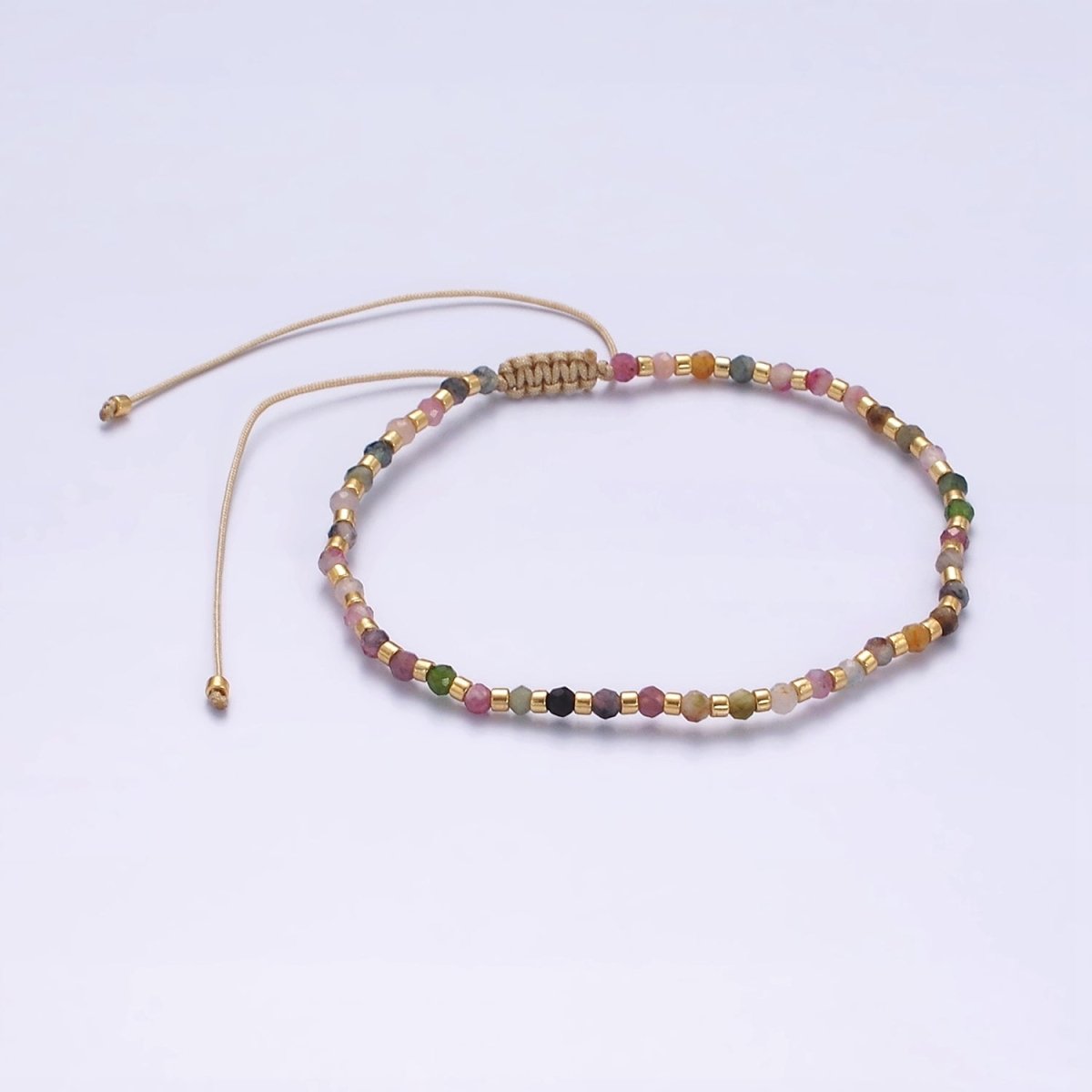 14K Gold Filled Tourmaline Multifaceted Cream Rope Adjustable Friendship Bracelet | WA-2170 - WA-2168 Clearance Pricing - DLUXCA