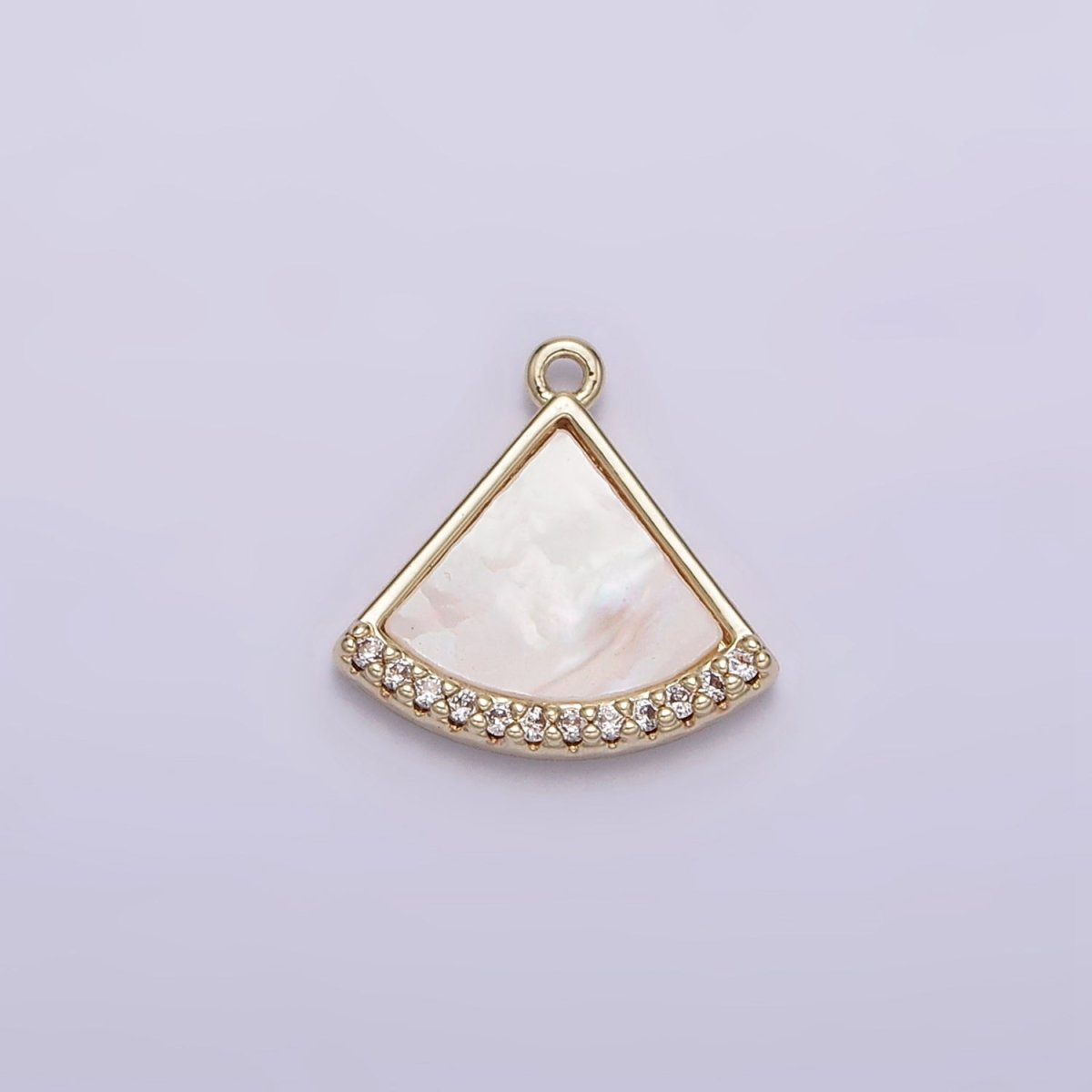 14K Gold Filled Triangle Shell Pearl Clear Micro Paved Mini Add-On Charm | N1015 - DLUXCA