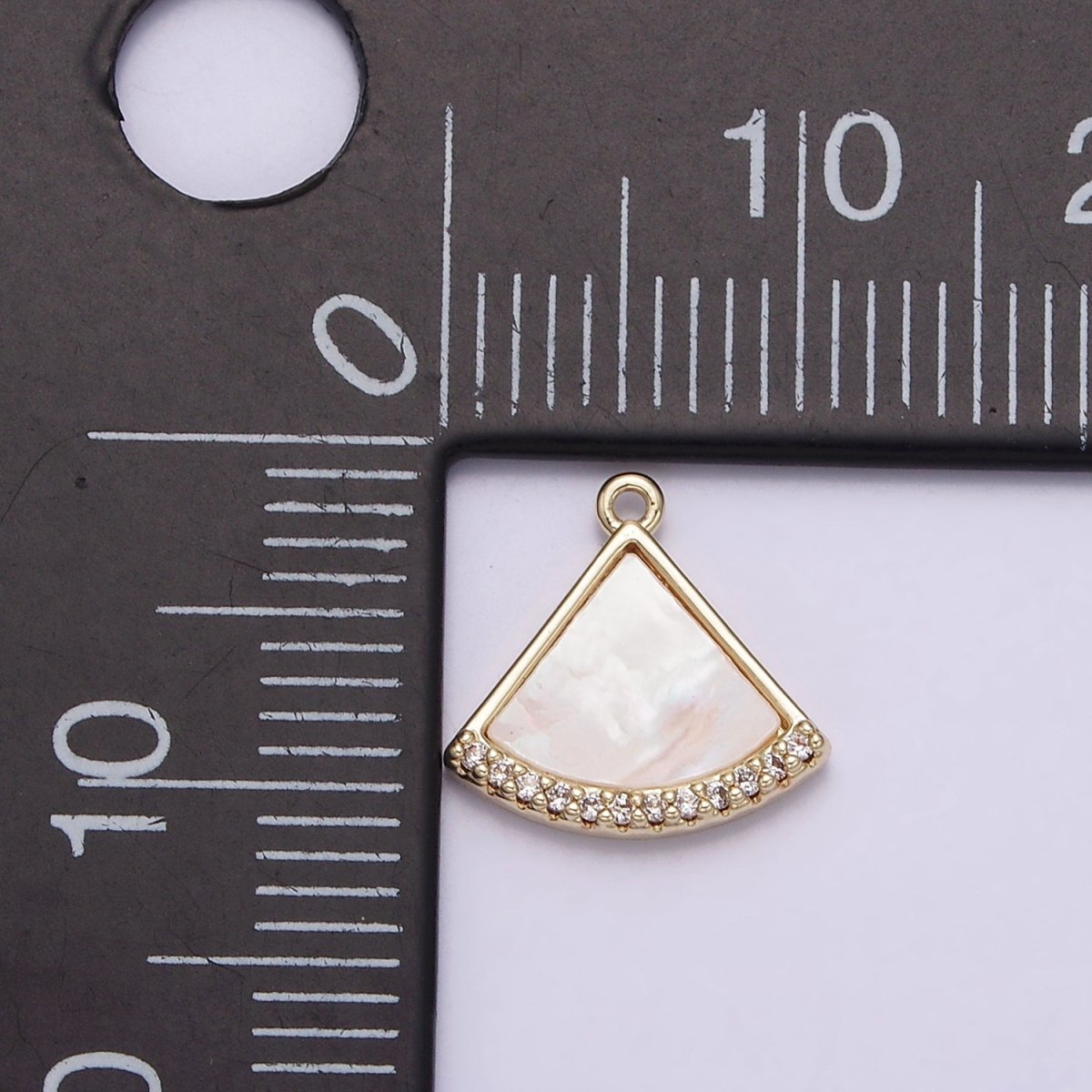 14K Gold Filled Triangle Shell Pearl Clear Micro Paved Mini Add-On Charm | N1015 - DLUXCA