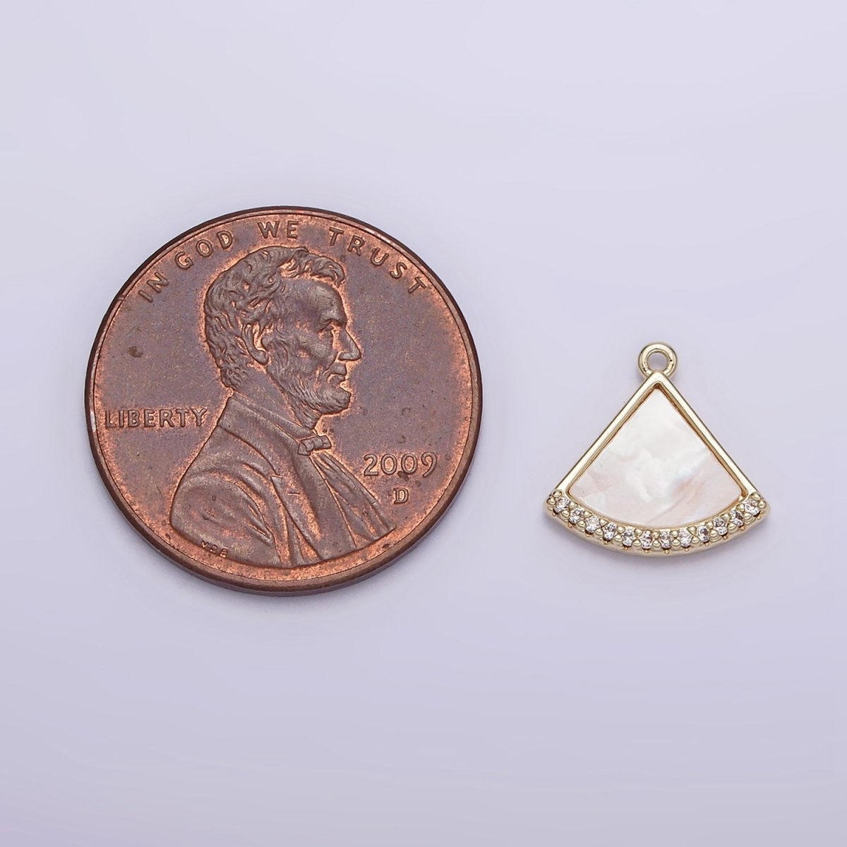 14K Gold Filled Triangle Shell Pearl Clear Micro Paved Mini Add-On Charm | N1015 - DLUXCA