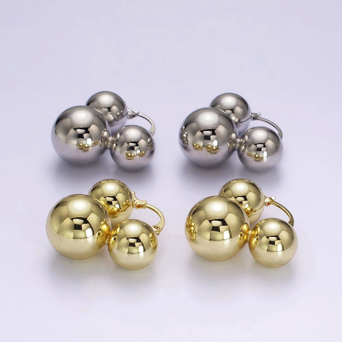 14K Gold Filled Triple Beaded Bubble Ball French Lock Latch Hoop Earrings | AE850 AE851 - DLUXCA
