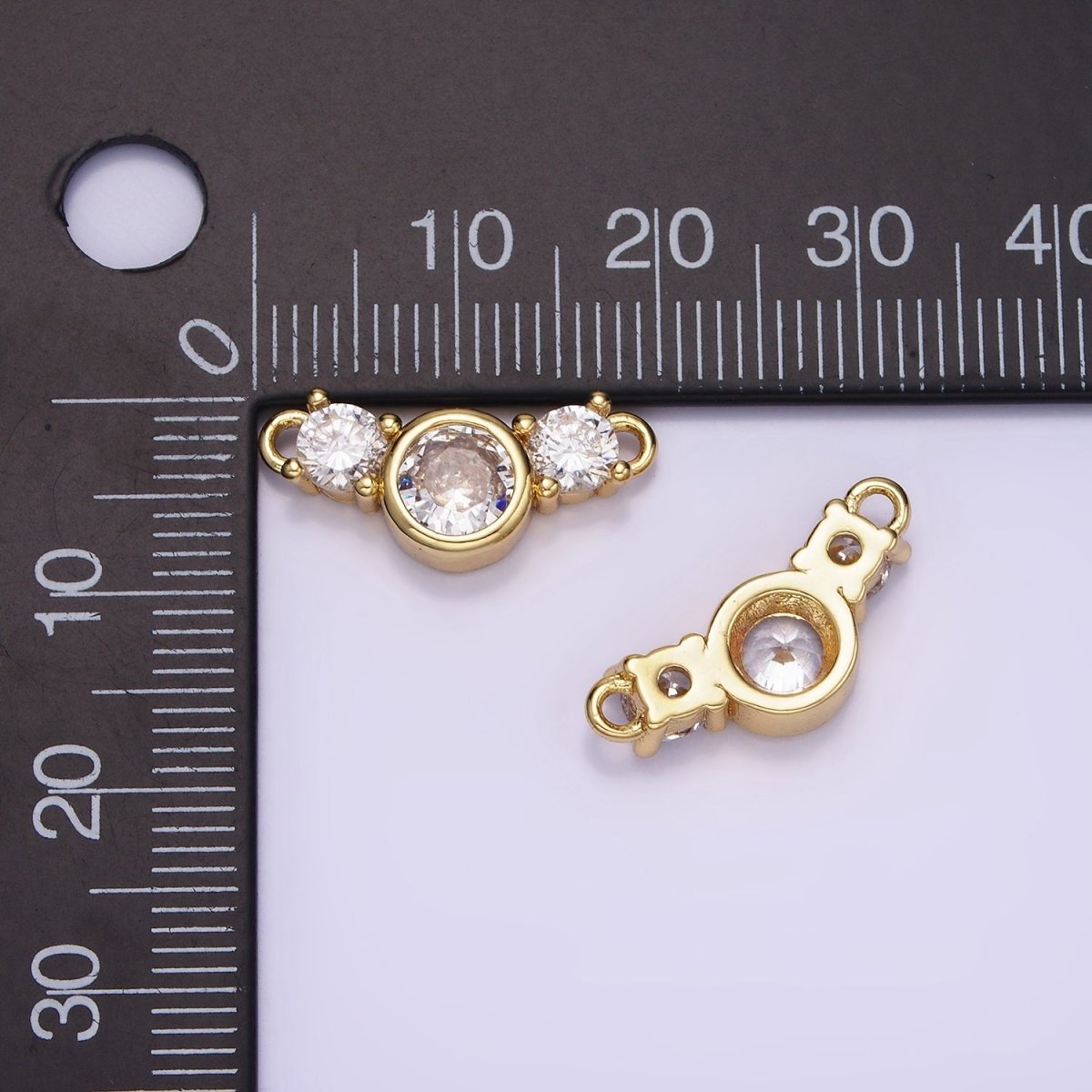14K Gold Filled Triple Clear CZ Round Bezel Connector | G268 - DLUXCA