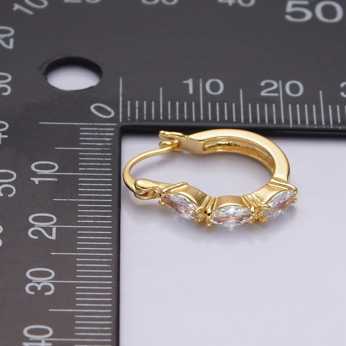14K Gold Filled Triple Clear Marquise CZ Lined Latch Hoop Earrings | AE963 - DLUXCA