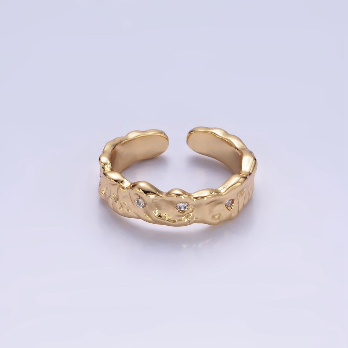 14K Gold Filled Triple CZ Dotted Molten Band Ring | O1264 - DLUXCA