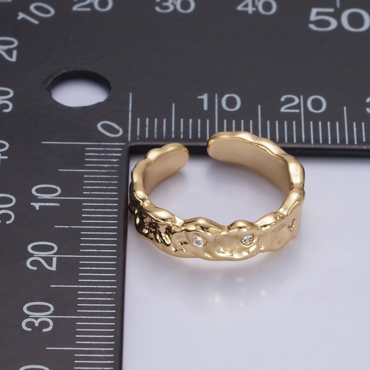 14K Gold Filled Triple CZ Dotted Molten Band Ring | O1264 - DLUXCA