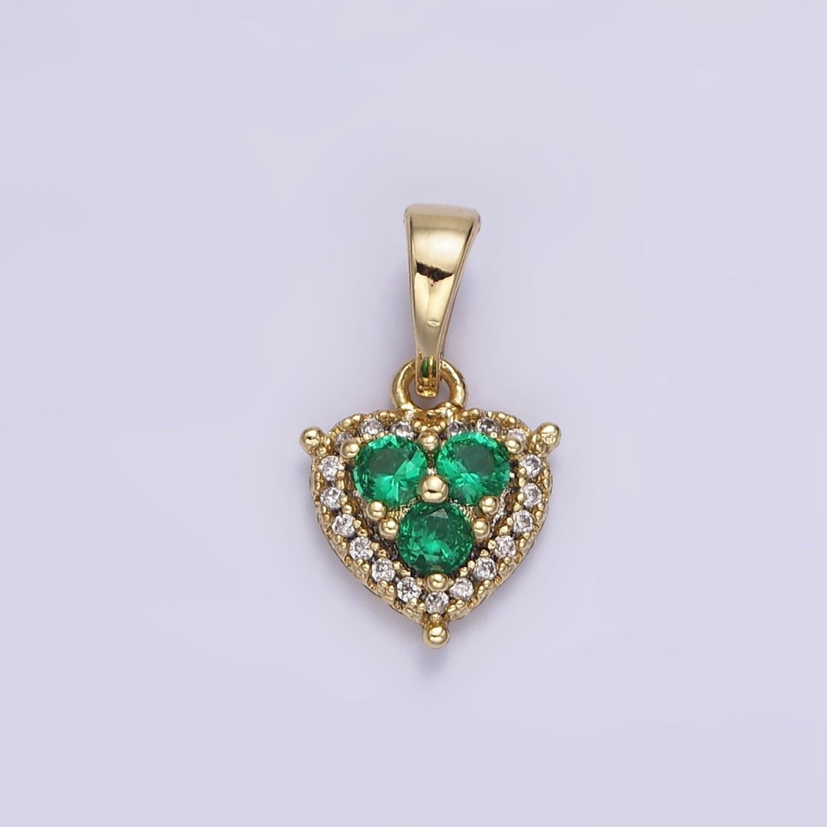 14K Gold Filled Triple Green CZ Micro Paved CZ Heart Pendant | AA646 - DLUXCA