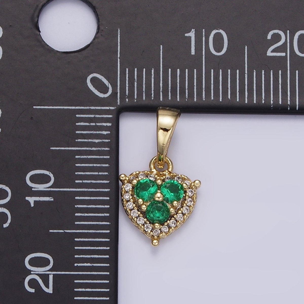 14K Gold Filled Triple Green CZ Micro Paved CZ Heart Pendant | AA646 - DLUXCA