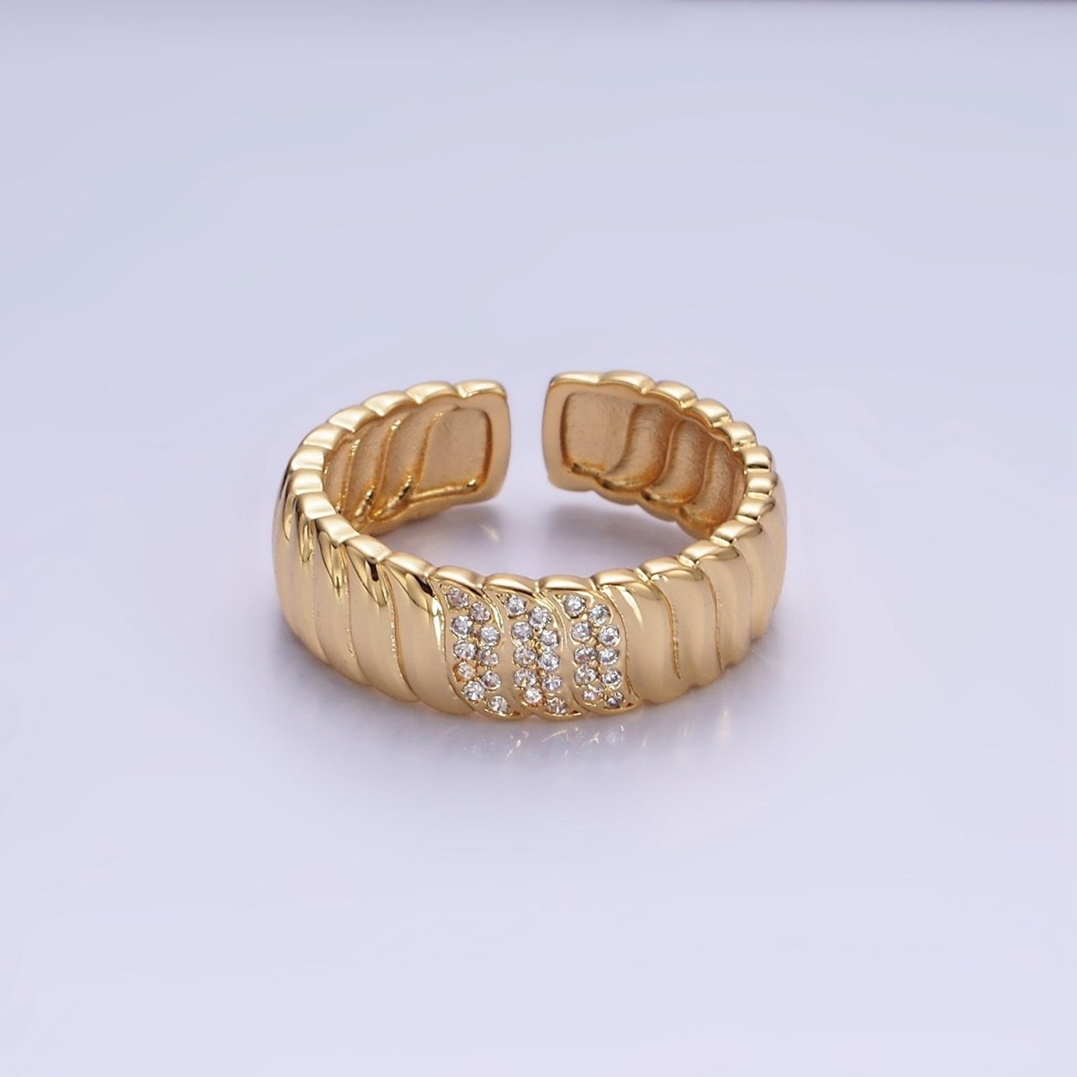 14K Gold Filled Triple Micro Paved CZ Croissant Ring | O1265 - DLUXCA