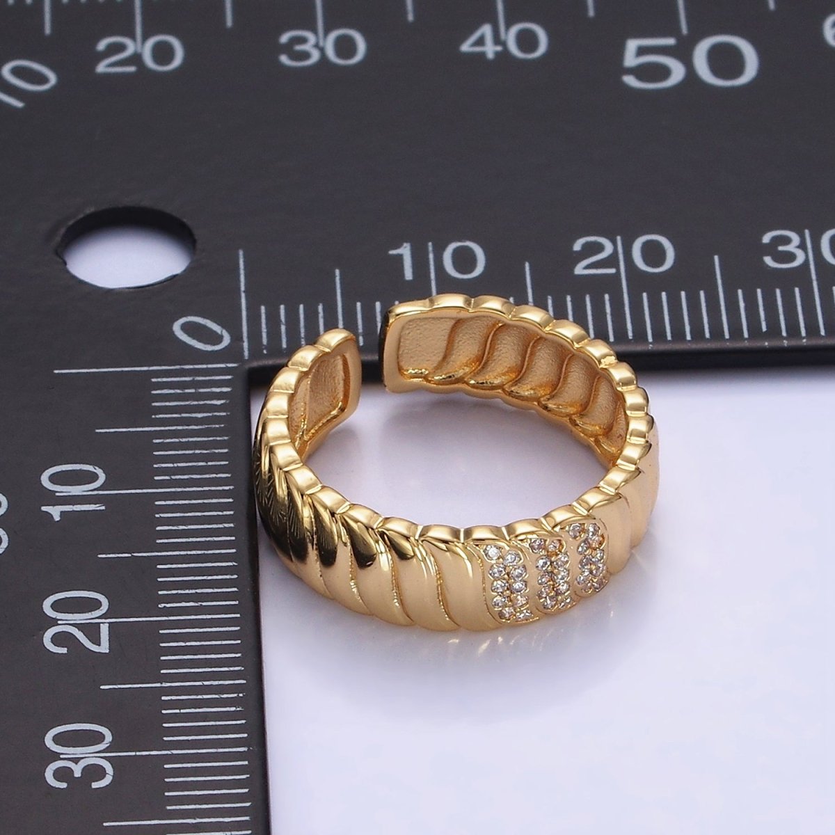 14K Gold Filled Triple Micro Paved CZ Croissant Ring | O1265 - DLUXCA