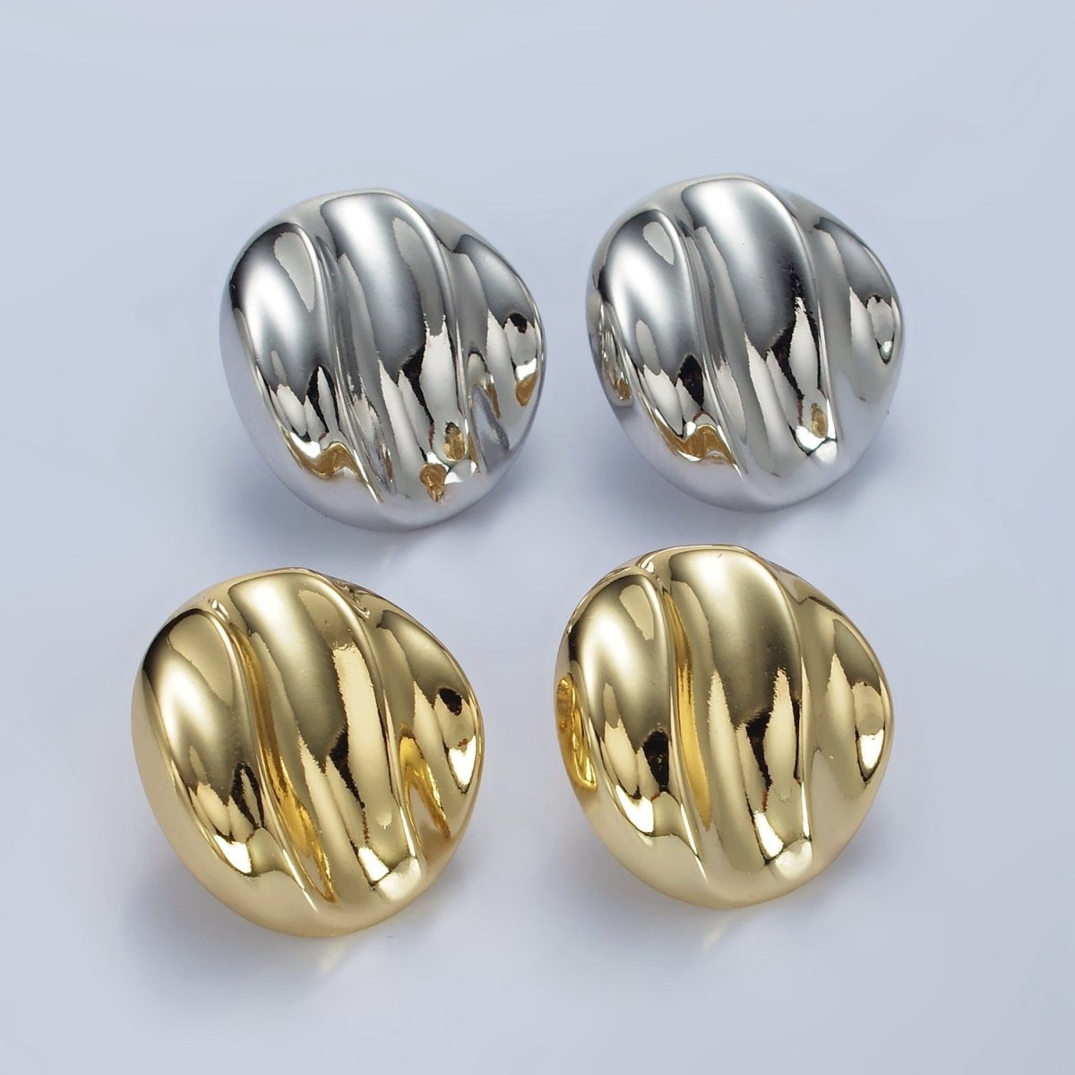14K Gold Filled Triple Molten Abstract Round Stud Earrings in Gold & Silver | AE433 AE434 - DLUXCA