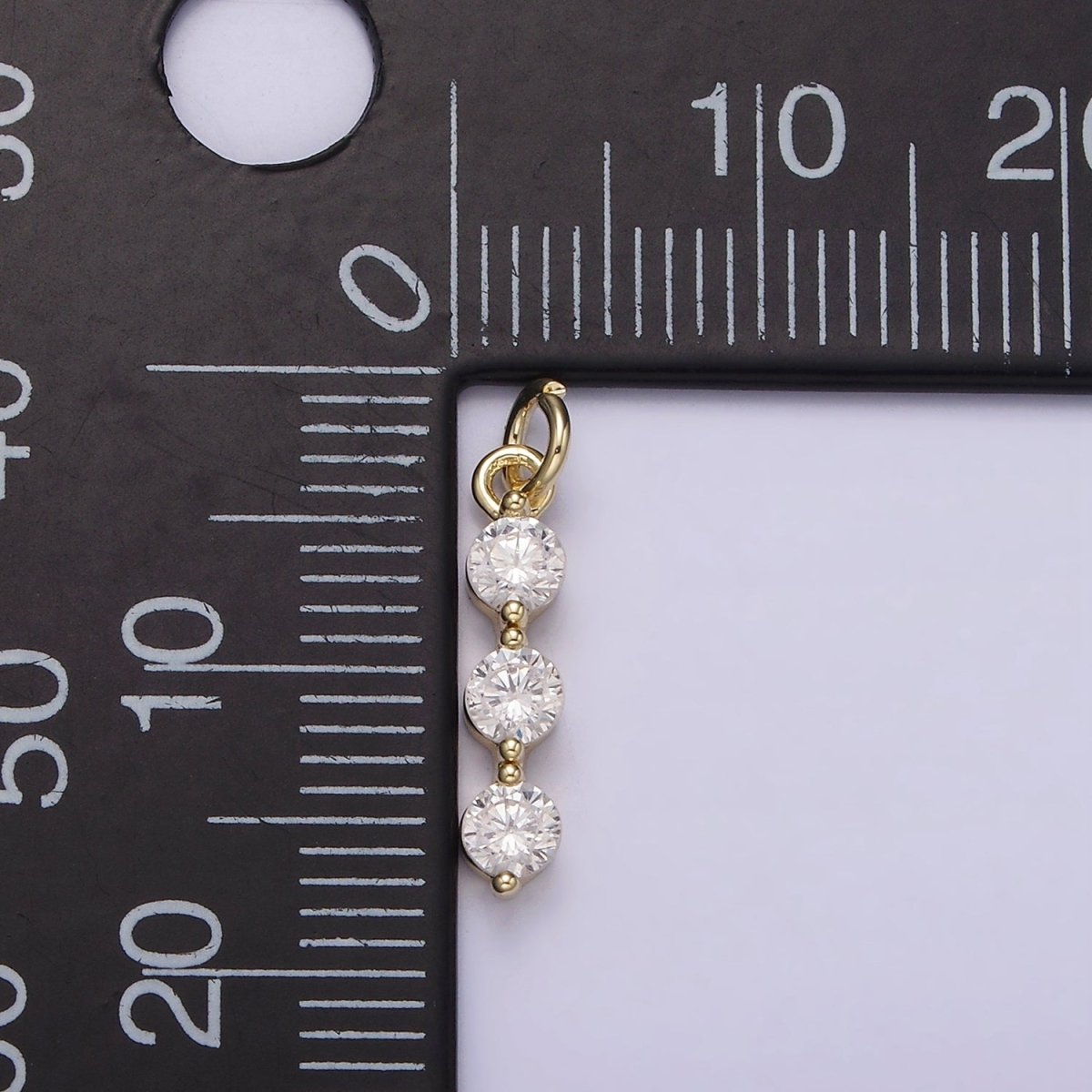 14K Gold Filled Triple Round Clear CZ Beaded Linear Charm | AG-193 - DLUXCA