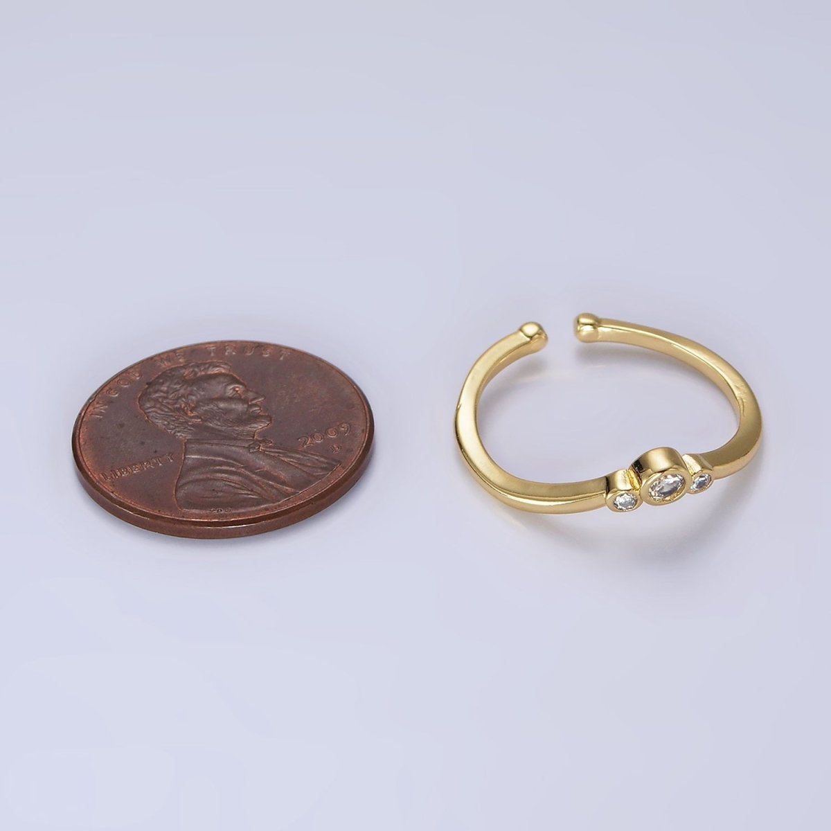 14K Gold Filled Triple Round Clear CZ Bezel Chevron Ring | O1005 - DLUXCA