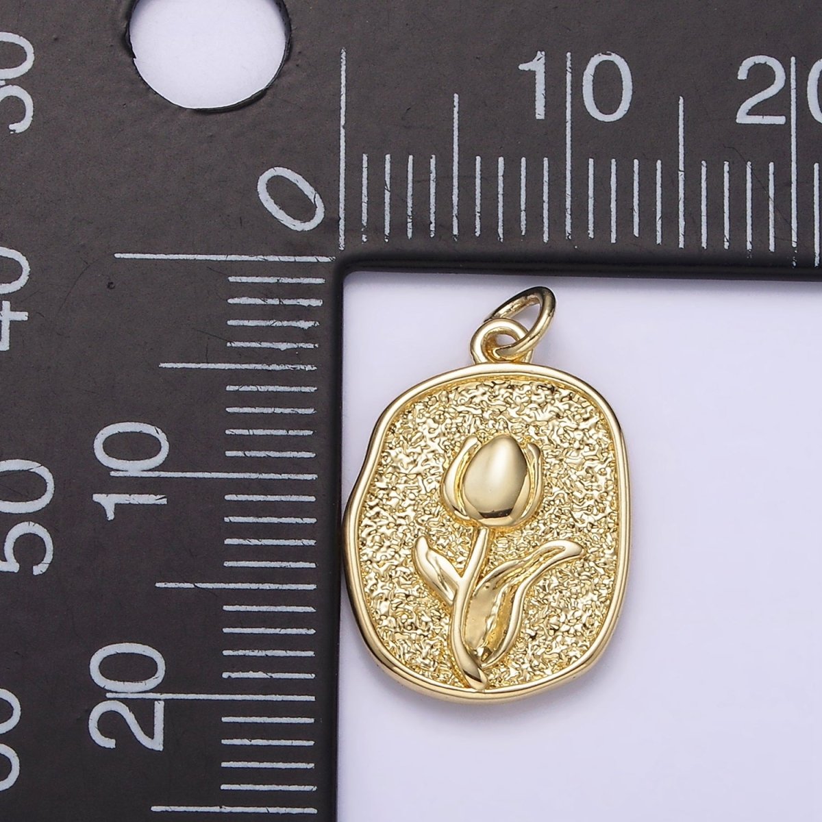 14K Gold Filled Tulip April Birth Flower Hammered Stamped Personalized Double Sided Charm | AG246 - DLUXCA