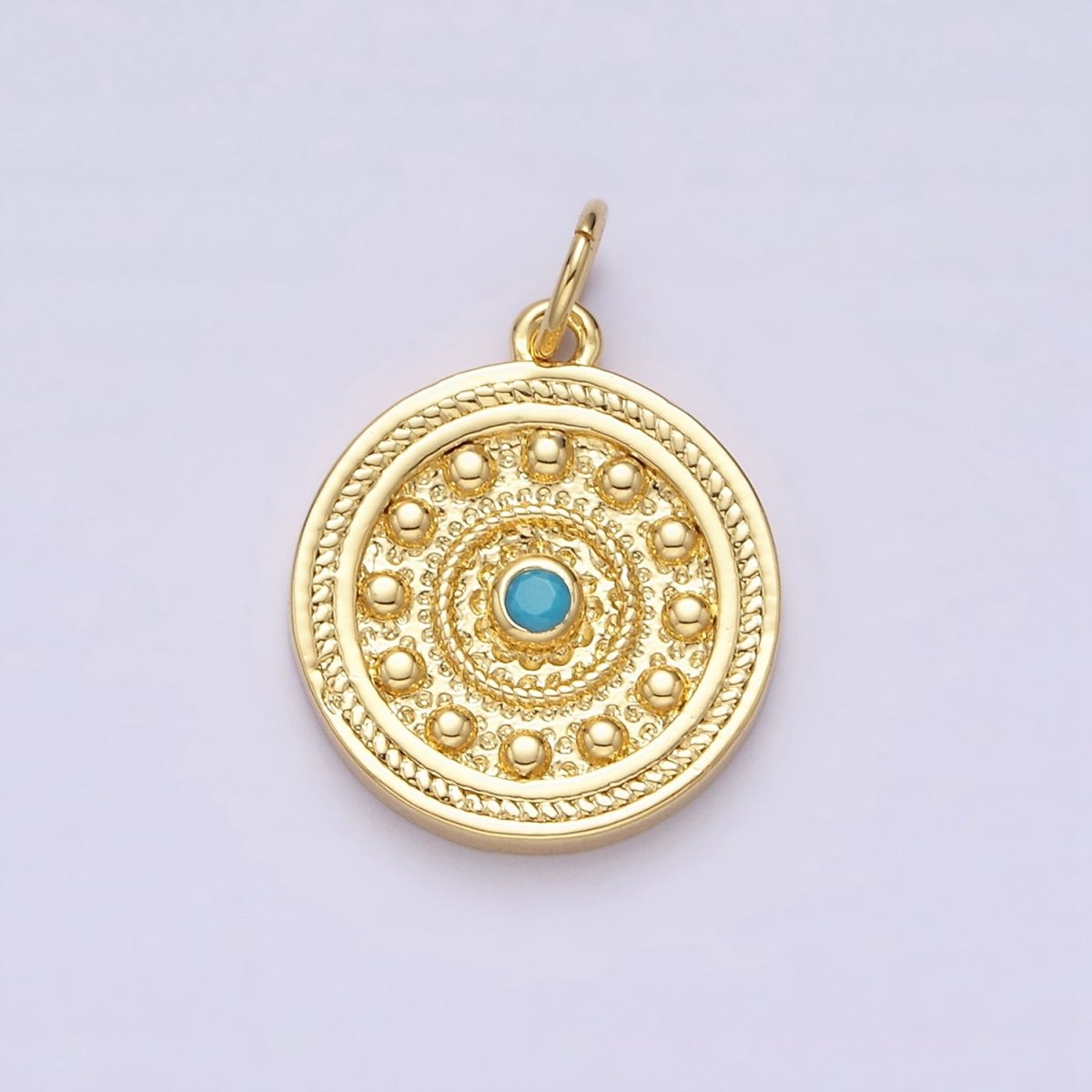 14K Gold Filled Turquoise Beaded Bubble Hammered Braided Round Charm | AC-1289 - DLUXCA