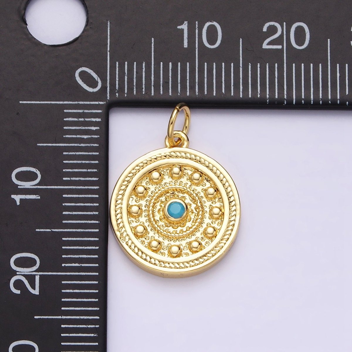 14K Gold Filled Turquoise Beaded Bubble Hammered Braided Round Charm | AC-1289 - DLUXCA