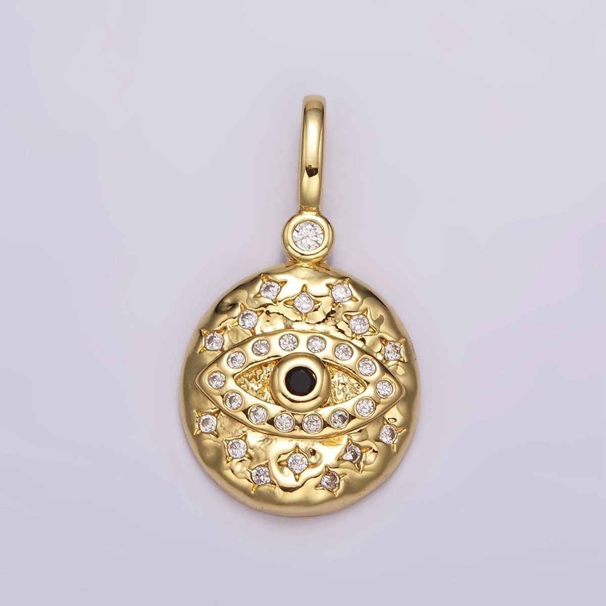 14K Gold Filled Turquoise, Black CZ Evil Eye Celestial Star Hammered Round Pendant | AH085 AH086 - DLUXCA