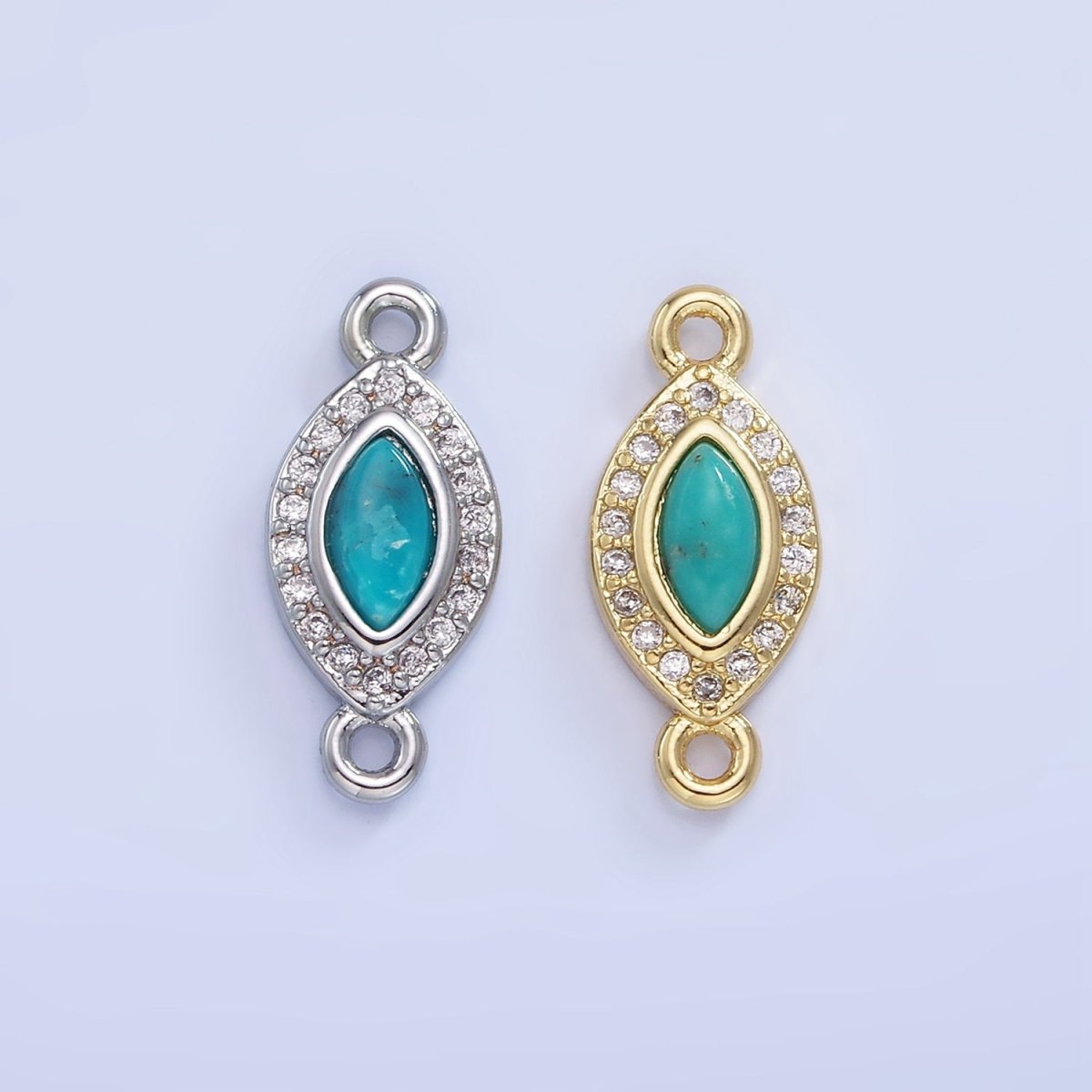 14K Gold Filled Turquoise Evil Eye Micro Paved CZ Connector in Gold & Silver | G336 - DLUXCA