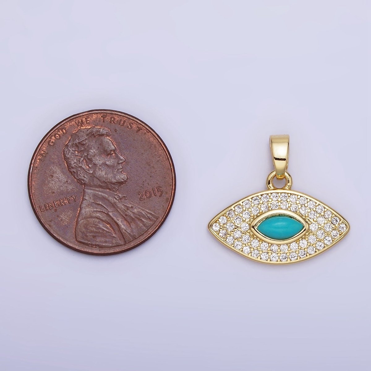 14K Gold Filled Turquoise Evil Eye Micro Paved CZ Pendant in Gold & Silver | AA1252 - DLUXCA