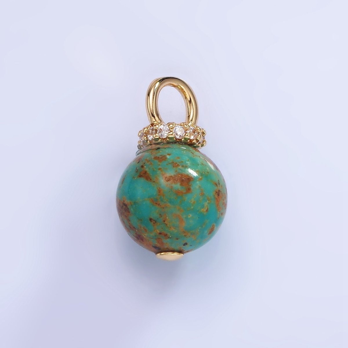 14K Gold Filled Turquoise, Fuchsite Green Gemstone Round Drop Micro Paved CZ Pendant | AG748 AG750 - DLUXCA