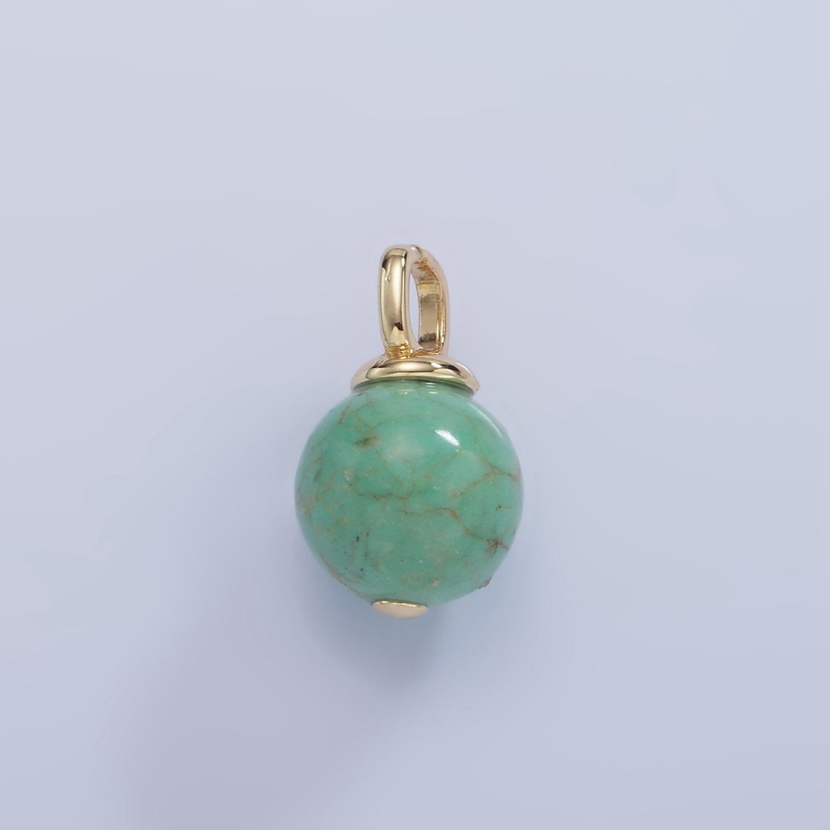 14K Gold Filled Turquoise, Fuchsite Green Gemstone Round Drop Pendant | AA1233 AA1234 - DLUXCA