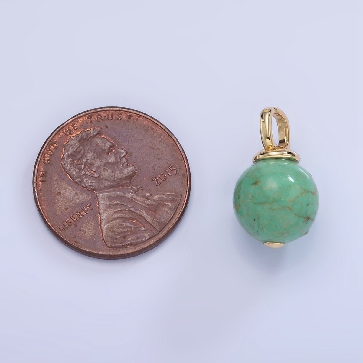 14K Gold Filled Turquoise, Fuchsite Green Gemstone Round Drop Pendant | AA1233 AA1234 - DLUXCA