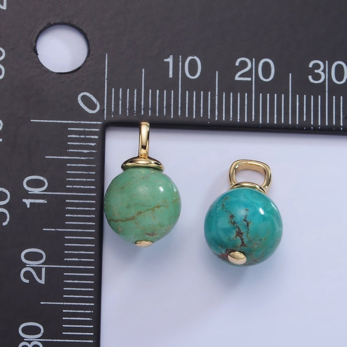 14K Gold Filled Turquoise, Fuchsite Green Gemstone Round Drop Pendant | AA1233 AA1234 - DLUXCA