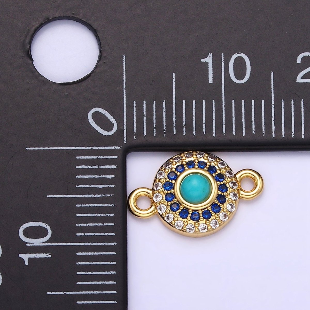 14K Gold Filled Turquoise Gemstone Micro Paved CZ Round Connector | G356 - DLUXCA