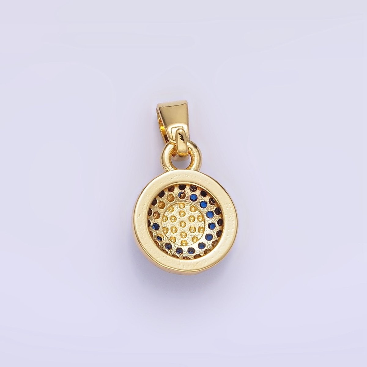14K Gold Filled Turquoise Gemstone Micro Paved CZ Round Pendant | AH161 - DLUXCA