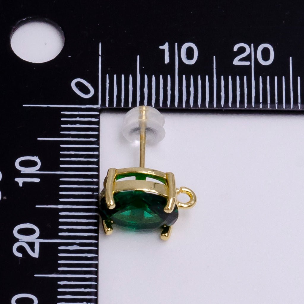 14K Gold Filled Turquoise, Green, Pink CZ Oval Open Loop Stud Earrings | Z-913 - Z-915 - DLUXCA