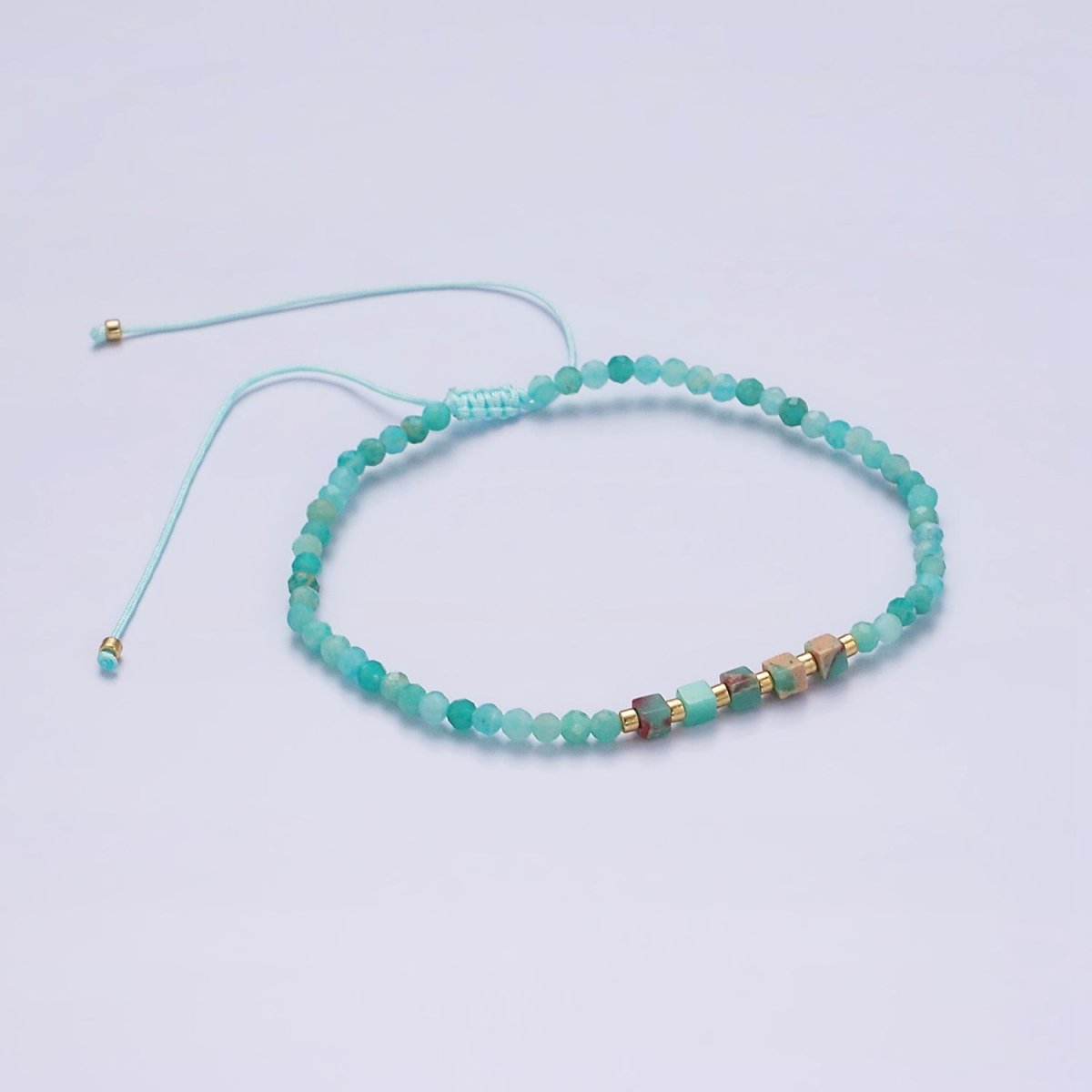 14K Gold Filled Turquoise Multifaceted Turquoise Rope Adjustable Friendship Bracelet | WA-2013 - WA-2015 Clearance Pricing - DLUXCA
