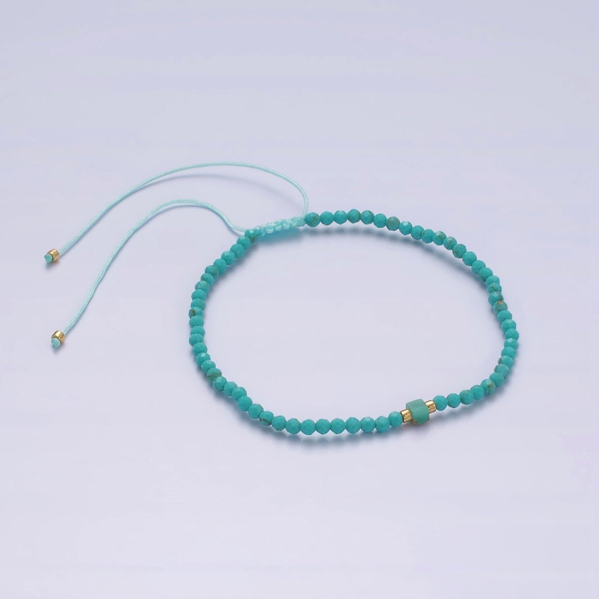 14K Gold Filled Turquoise Multifaceted Turquoise Rope Adjustable Friendship Bracelet | WA-2171 - WA-2219 Clearance Pricing - DLUXCA