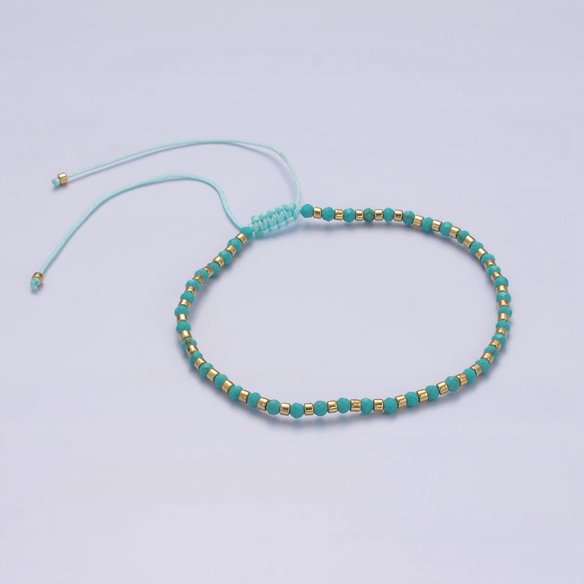 14K Gold Filled Turquoise Multifaceted Turquoise Rope Adjustable Friendship Bracelet | WA-2171 - WA-2219 Clearance Pricing - DLUXCA