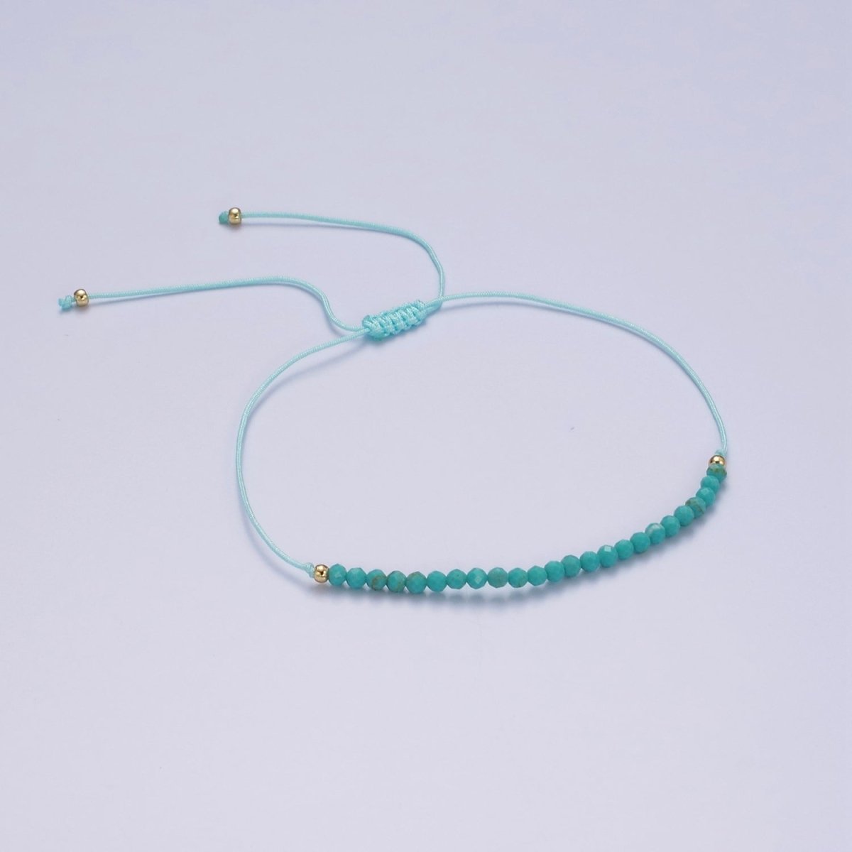 14K Gold Filled Turquoise Multifaceted Turquoise Rope Adjustable Friendship Bracelet | WA-2181 - WA-2183 Clearance Pricing - DLUXCA