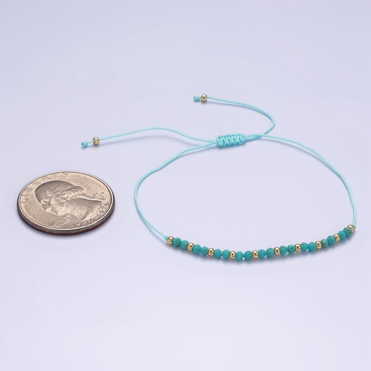 14K Gold Filled Turquoise Multifaceted Turquoise Rope Adjustable Friendship Bracelet | WA-2181 - WA-2183 Clearance Pricing - DLUXCA