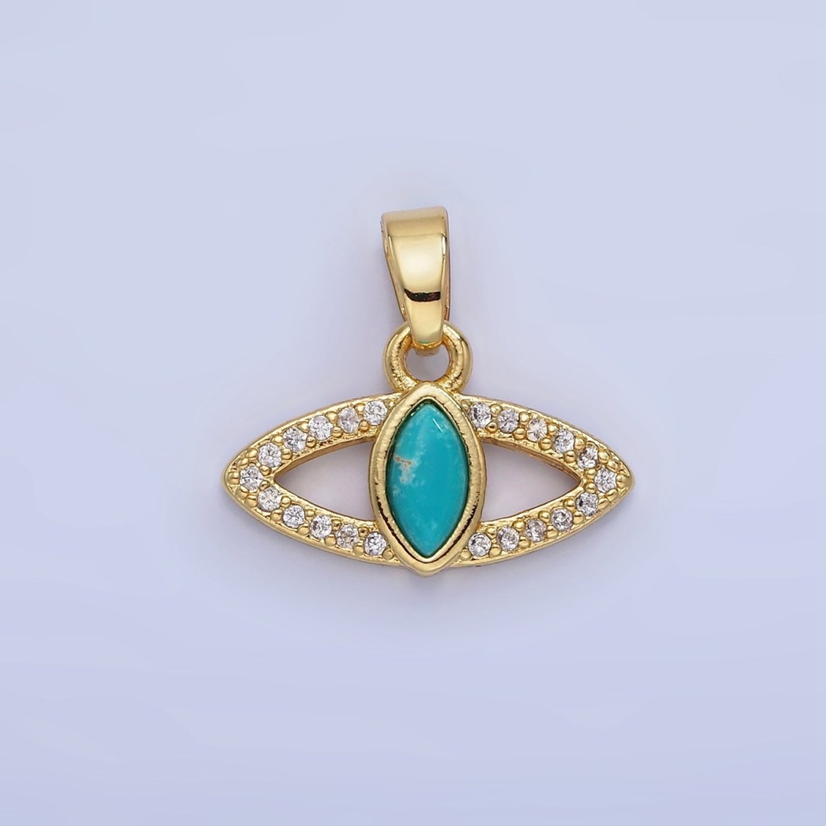 14K Gold Filled Turquoise Open Micro Paved Evil Eye Pendant in Gold & Silver | AA1250 - DLUXCA