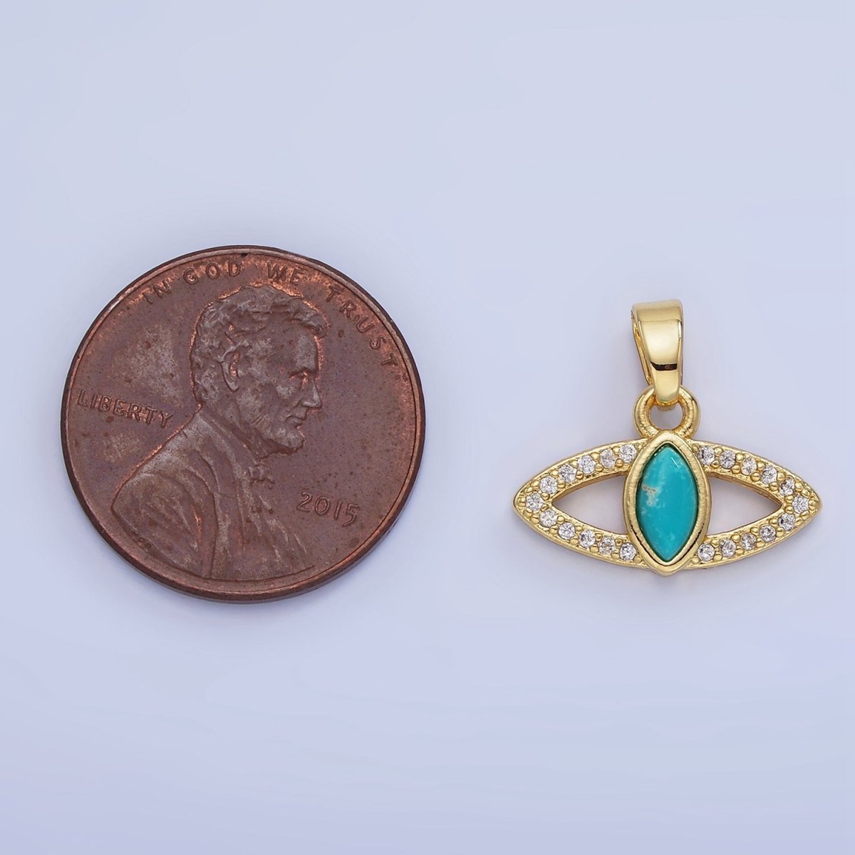 14K Gold Filled Turquoise Open Micro Paved Evil Eye Pendant in Gold & Silver | AA1250 - DLUXCA