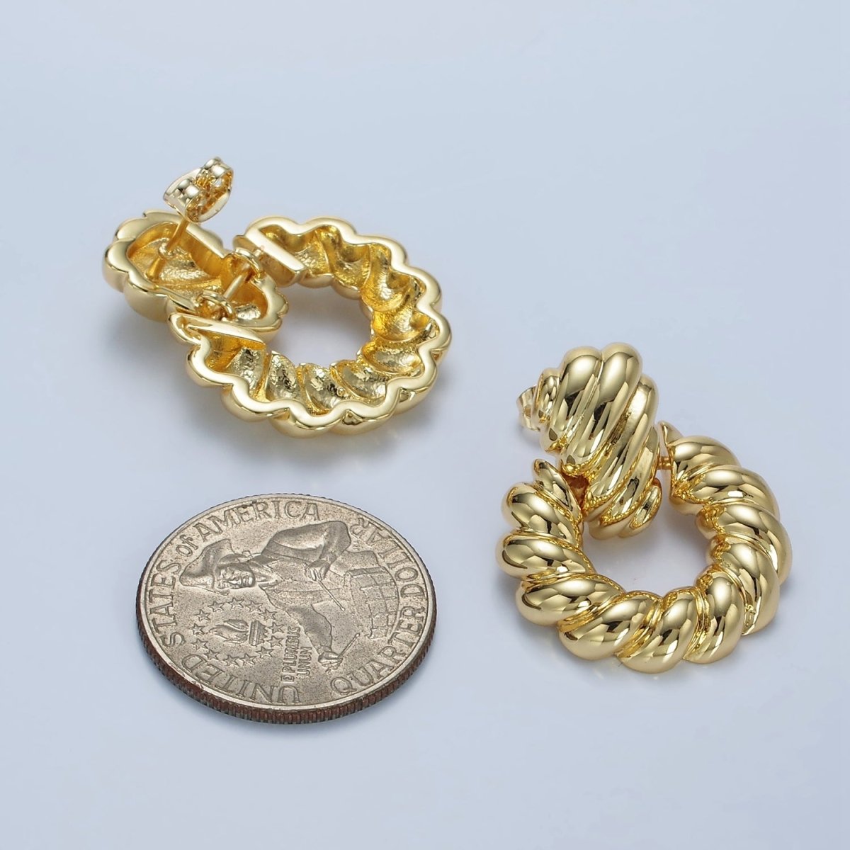 14K Gold Filled Twist Croissant Open Drop Stud Earrings in Gold & Silver | AE431 AE432 - DLUXCA