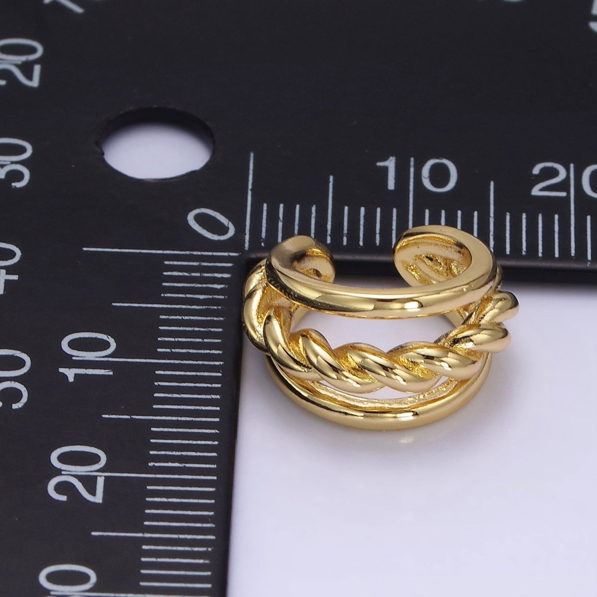 14K Gold Filled Twist Croissant Triple Band Minimalist Ear Cuff Earrings | AI157 - DLUXCA