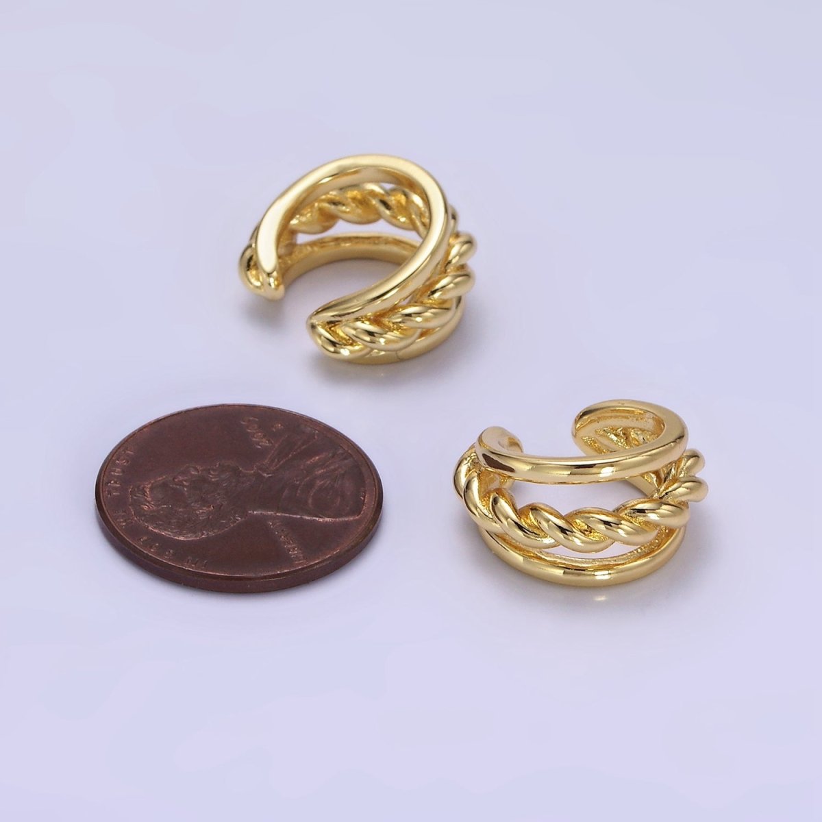 14K Gold Filled Twist Croissant Triple Band Minimalist Ear Cuff Earrings | AI157 - DLUXCA