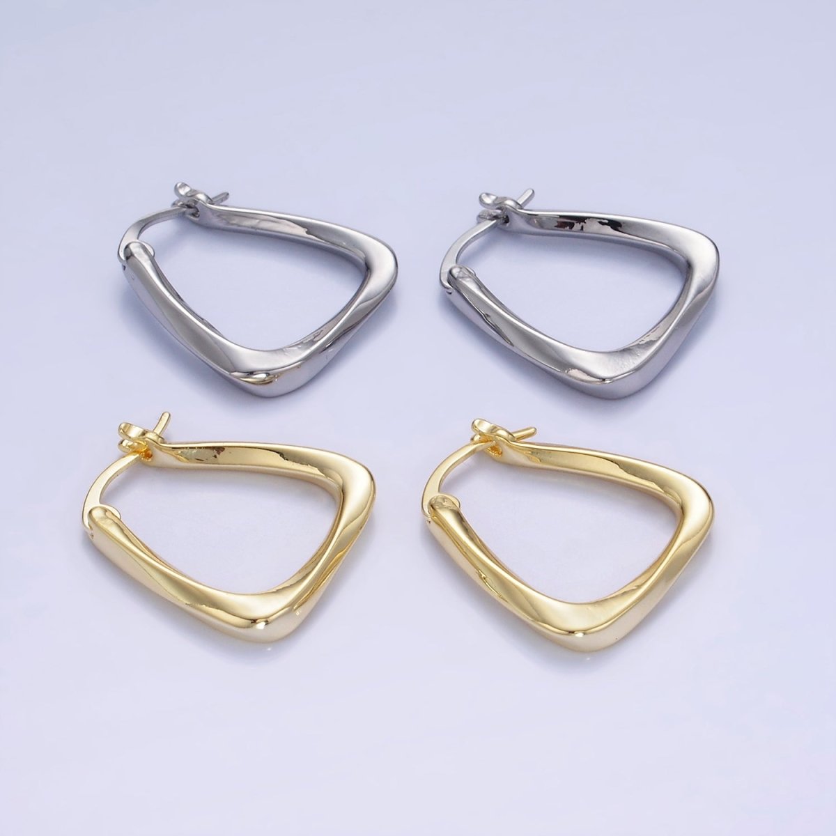 14K Gold Filled Twisted Edged Triangle Latch Hoop Earrings in Gold & Silver | AB1348 AB1349 - DLUXCA