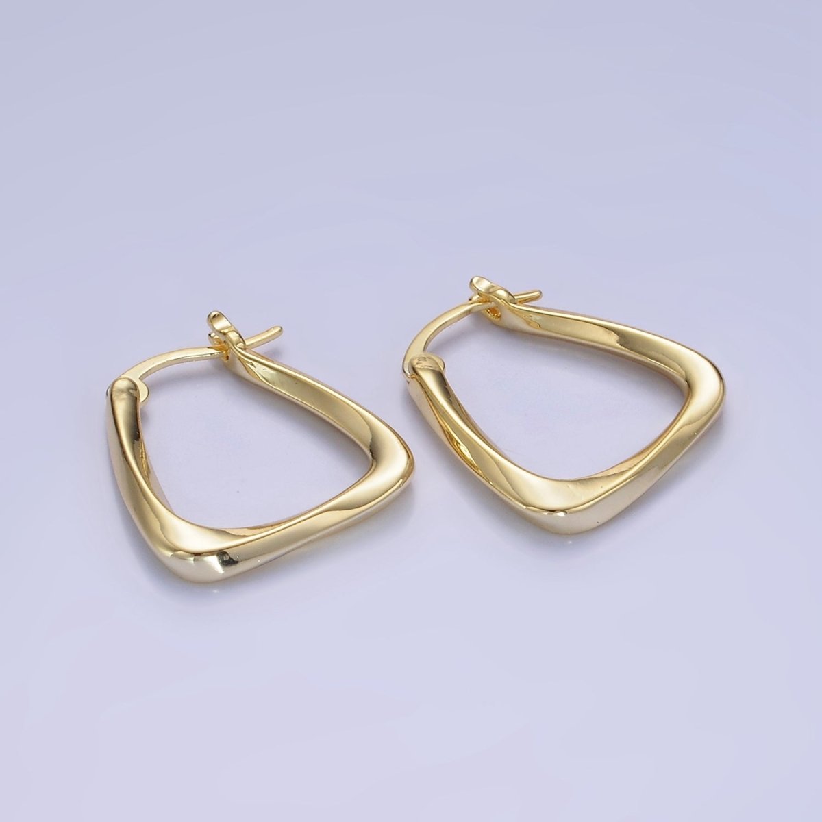 14K Gold Filled Twisted Edged Triangle Latch Hoop Earrings in Gold & Silver | AB1348 AB1349 - DLUXCA