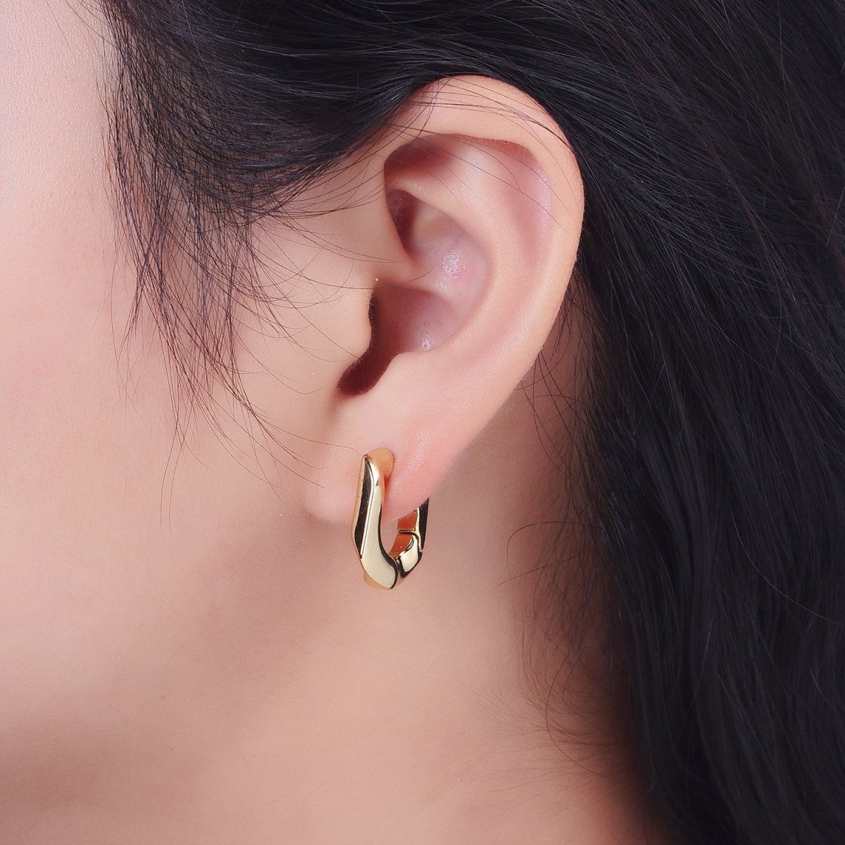 14K Gold Filled U-Shaped Geometric Abstract Huggie Earriings | V-017 - DLUXCA