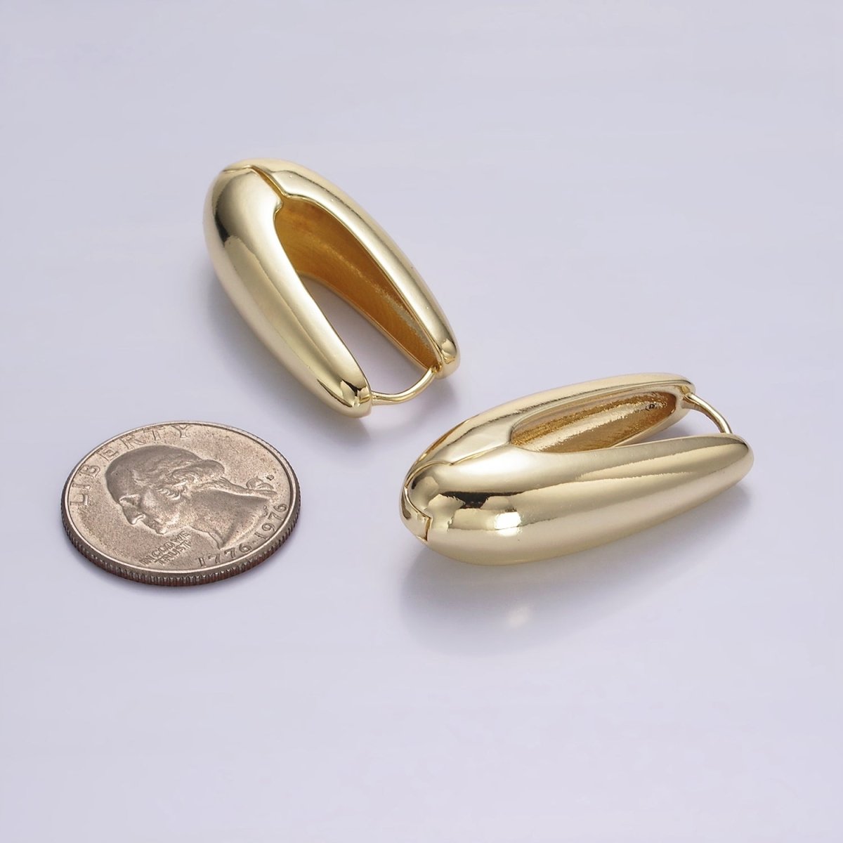 14K Gold Filled U-Shaped Oblong Dome Hoop Earrings | AE256 - DLUXCA