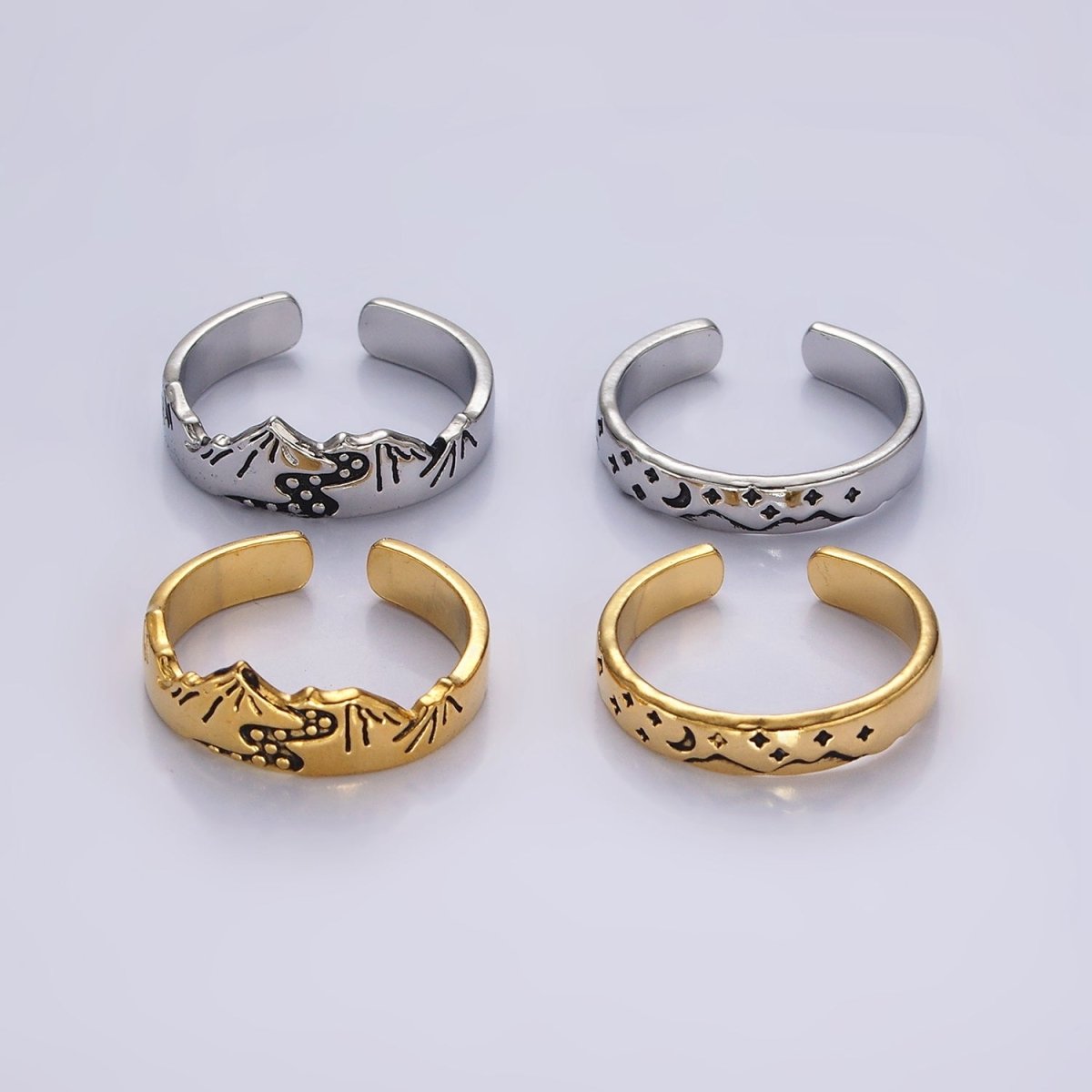14K Gold Filled Valley River Starry Night Band Ring Set in Silver & Gold | O1068 O1069 - DLUXCA